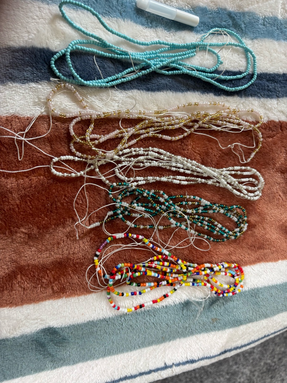 Never worn 5pk Waist Beads - White, Gold, Teal, Multicolor